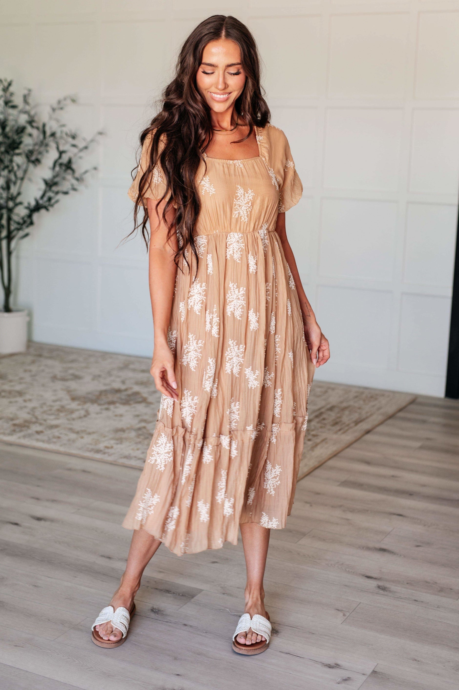 Trusting My Intuition Balloon Sleeve Dress in Camel - SwagglyLife Home & Fashion